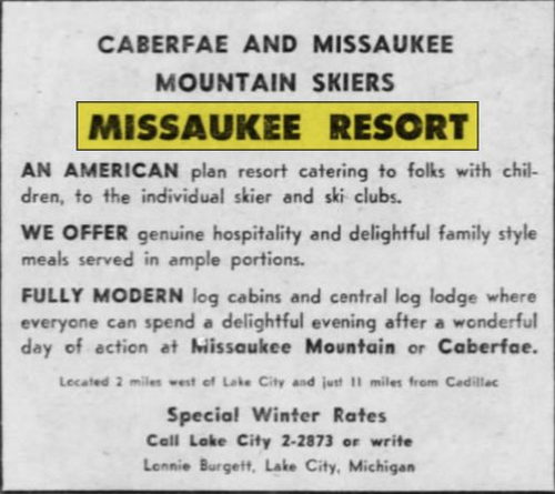 Missaukee Resort - Nov 1962 Ad (newer photo)